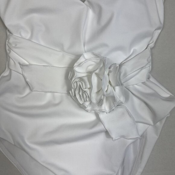 Andie Women's L The Porto 1-Piece Swimsuit White Flower Waist Tie NWT - Picture 12 of 15